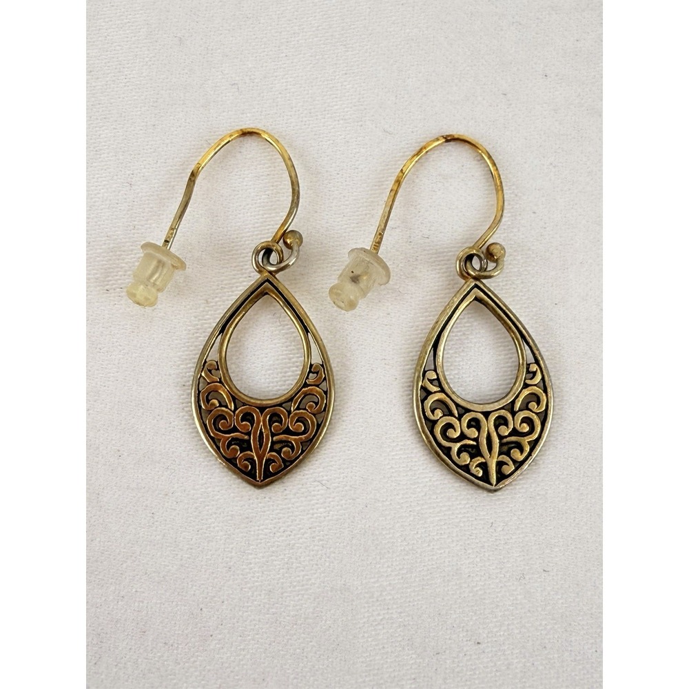 Earrings IBB London 925 Sterling Gold Vermeil‎ Filigree Teardrop Dangle